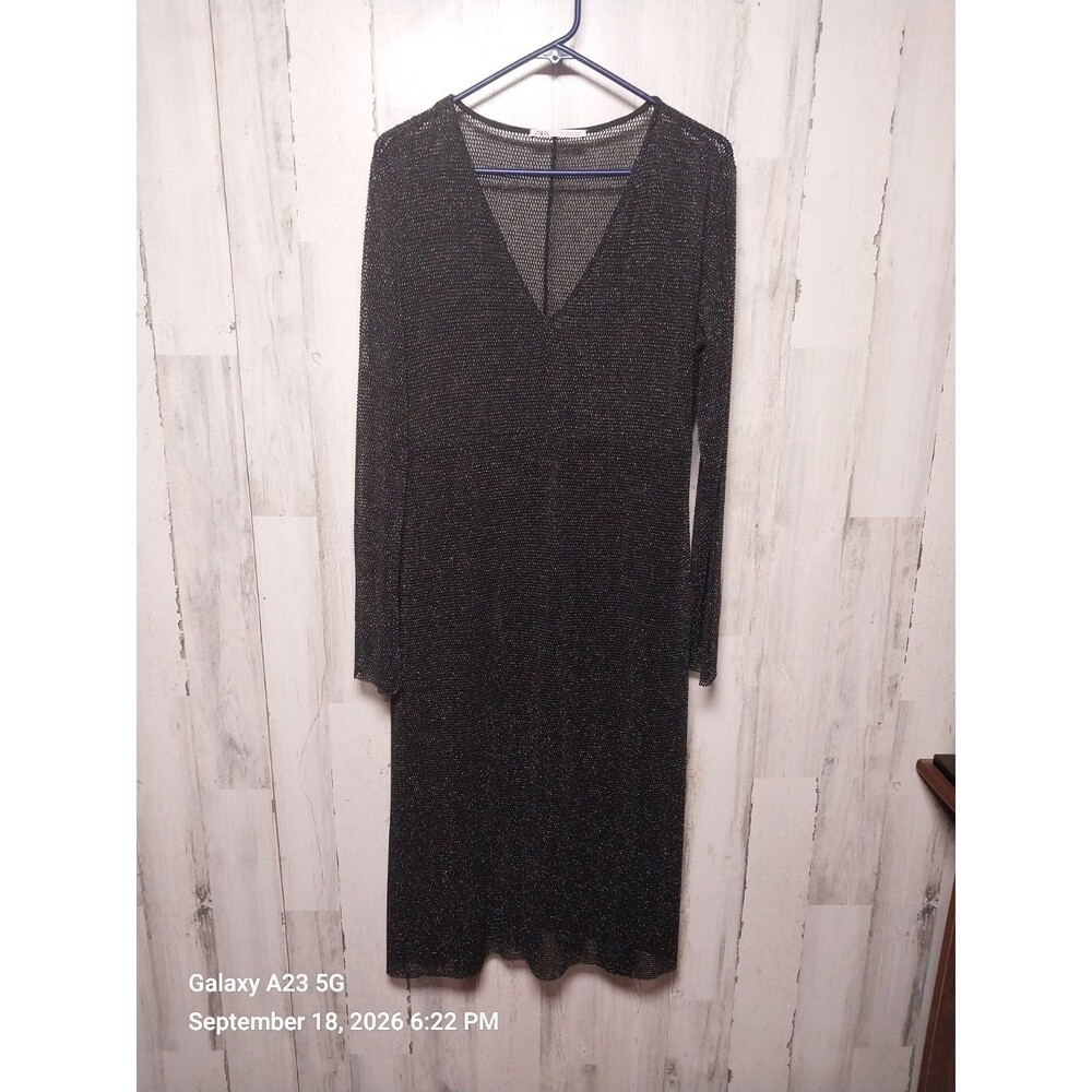 Zara Textured Weave Metallic Thread Dress Large Open Weave